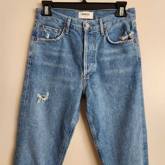 AGOLDE Revolve "Jamie" Distressed High Rise Straight in Arrival Wash Size 25 - Picture 4 of 16